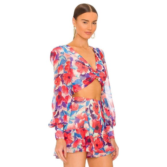 PatBO Floral Cutout Top - Red, Blue, Purple - Picture 2 of 4